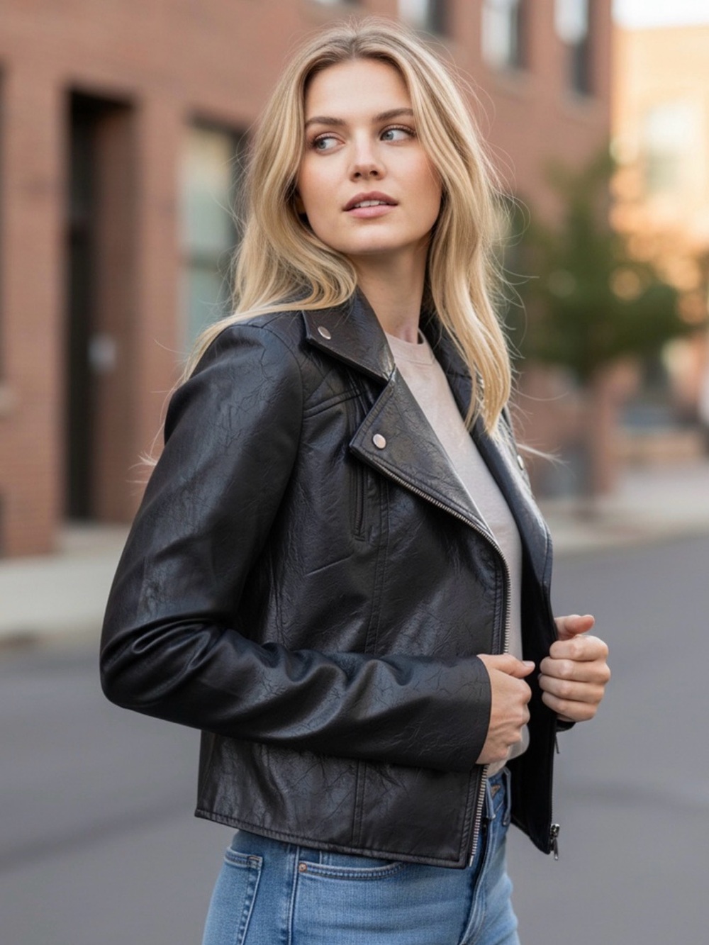 Kut from the Kloth Black Faux Leather Asymmetrical Moto Jacket